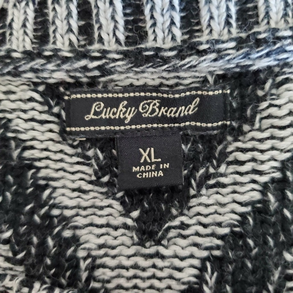Lucky Brand Gray Black Geometric Long sleeve knit XOXO sweater XL pullover cotto - Picture 6 of 8